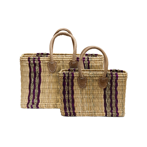 Moroccan Straw Tote Bags w/ Dyed Striped Pattern, 16