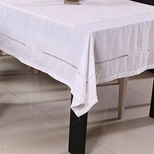 Queenie® 1 Pc Embroidered Hemstitch Cotton Linen Table Cloth