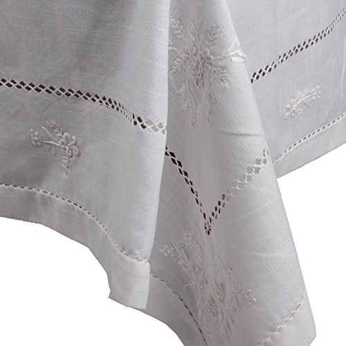 Queenie® 1 Pc Embroidered Hemstitch Cotton Linen Table Cloth
